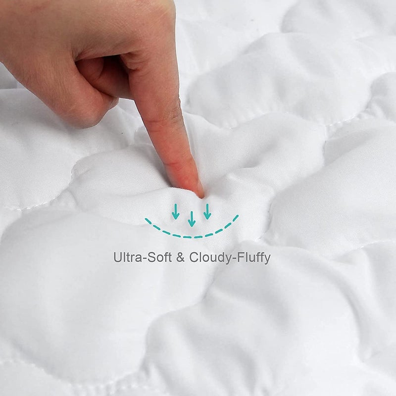Biloban Crib Mattress Protector Sheets Fitted Waterproof Crib Mattress Pad Cover, Noiseless & Machine Wash 100% Absorbent Crib/Toddler Mattress Protector Sheet Quilted, White, 52" x 28" - Image 2