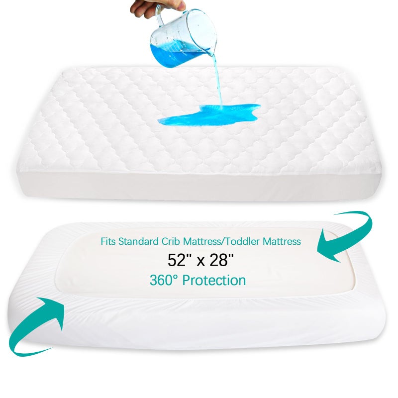 Biloban Crib Mattress Protector Sheets Fitted Waterproof Crib Mattress Pad Cover, Noiseless & Machine Wash 100% Absorbent Crib/Toddler Mattress Protector Sheet Quilted, White, 52" x 28" - Image 3