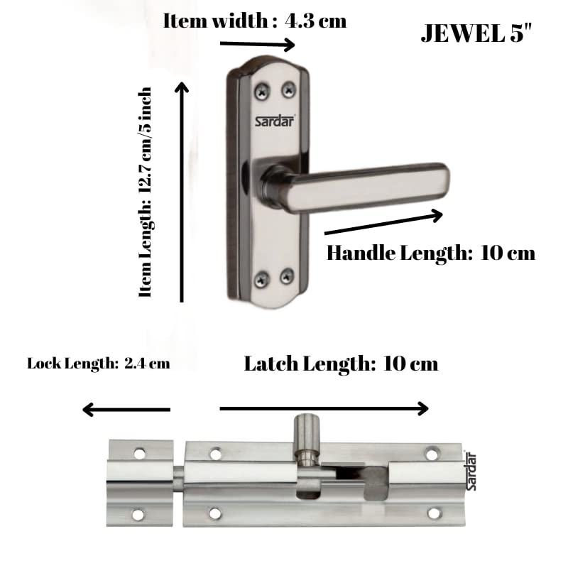 SARDAR Jewel 5 Black Silver Iron Bathroom Door Handle Set With Keyless Baby Latch-Tower Bolt/Push To Close Latch, Pull Handle - Image 2