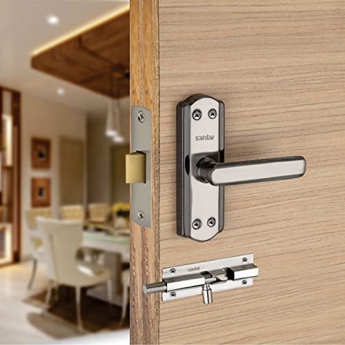 SARDAR Jewel 5 Black Silver Iron Bathroom Door Handle Set With Keyless Baby Latch-Tower Bolt/Push To Close Latch, Pull Handle - Image 1