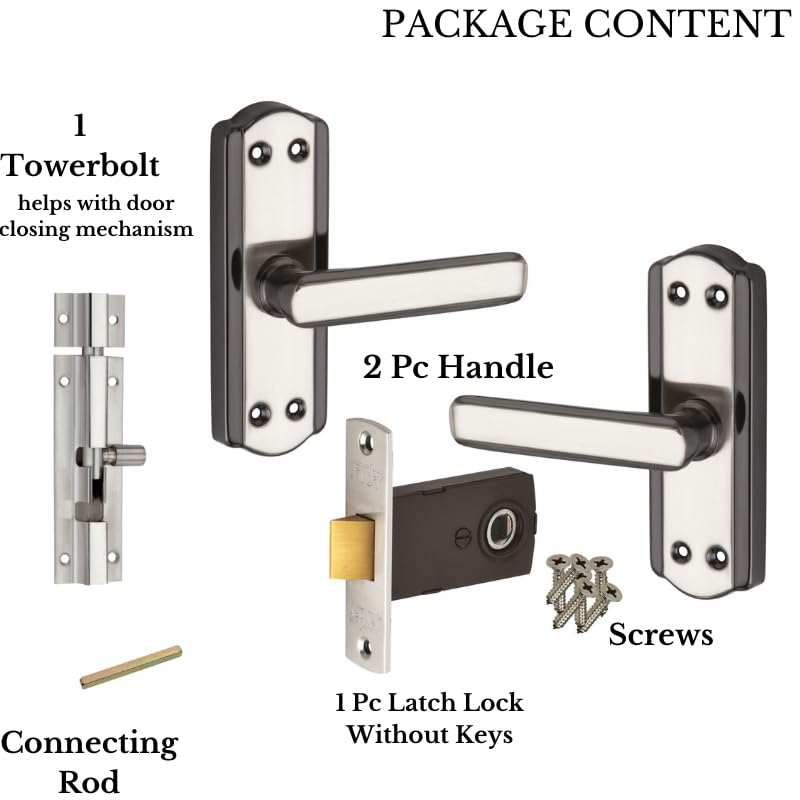 SARDAR Jewel 5 Black Silver Iron Bathroom Door Handle Set With Keyless Baby Latch-Tower Bolt/Push To Close Latch, Pull Handle - Image 3