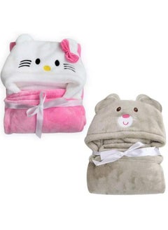 Brandonn Baby Boy'S And Baby Girl'S Soft Flannel Blankets Rich Greypink White (Pack Of 2) (Skin Friendly)  - Image 2