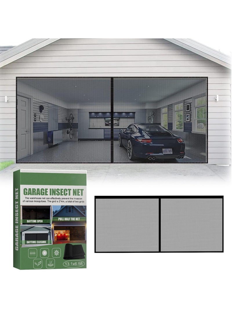 Barakah Magnetic Garage Screen Door, Self Sealing, Heavy Duty Mesh, Hands-Free, Keeps Bugs Out, Pet and Kid Friendly, 13.12x6.56 FT for 2 Car Garage, Durable Fiberglass for Patio, Outdoor, Gym - Image 1