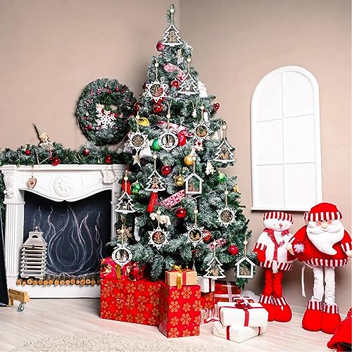 Ovootok Wooden Christmas Tree Ornaments 27PCs 3D Hanging Christmas Decorations Rustic Farmhouse Winter Wonderland Ornaments for Christmas Tree Xmas Party Santa Claus Snowman Snowflake White - Image 3