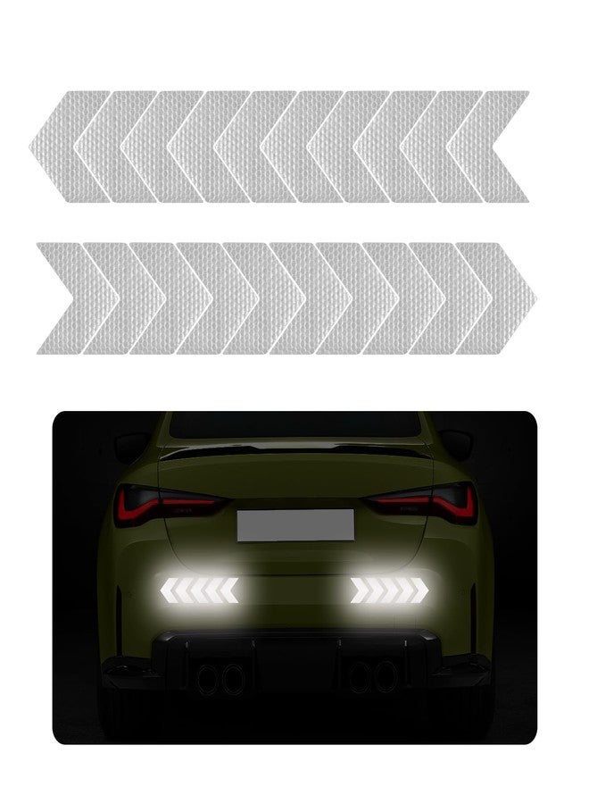 Sylvil 20 PCS Car Arrow Reflective Stickers, Waterproof Safety Warning Sign Reflective Decal, High Night Visibility Reflector Tape for Auto Trunk Rear Bumper Body, Car Accessories (White) - Image 1