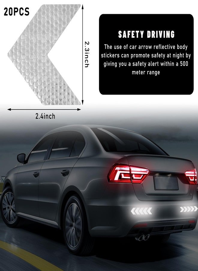 Sylvil 20 PCS Car Arrow Reflective Stickers, Waterproof Safety Warning Sign Reflective Decal, High Night Visibility Reflector Tape for Auto Trunk Rear Bumper Body, Car Accessories (White) - Image 2