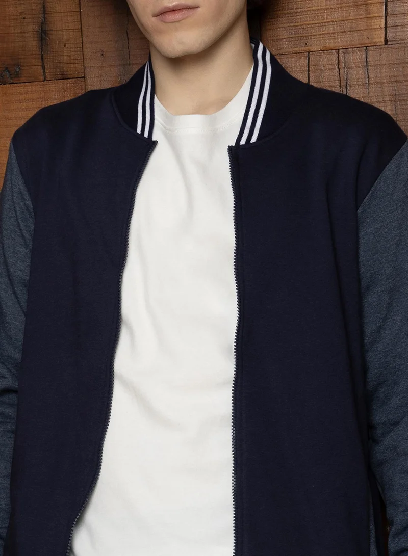 Campus Sutra  Men's Navy Blue Block Bomber Jacket for Men | Best Price UAE