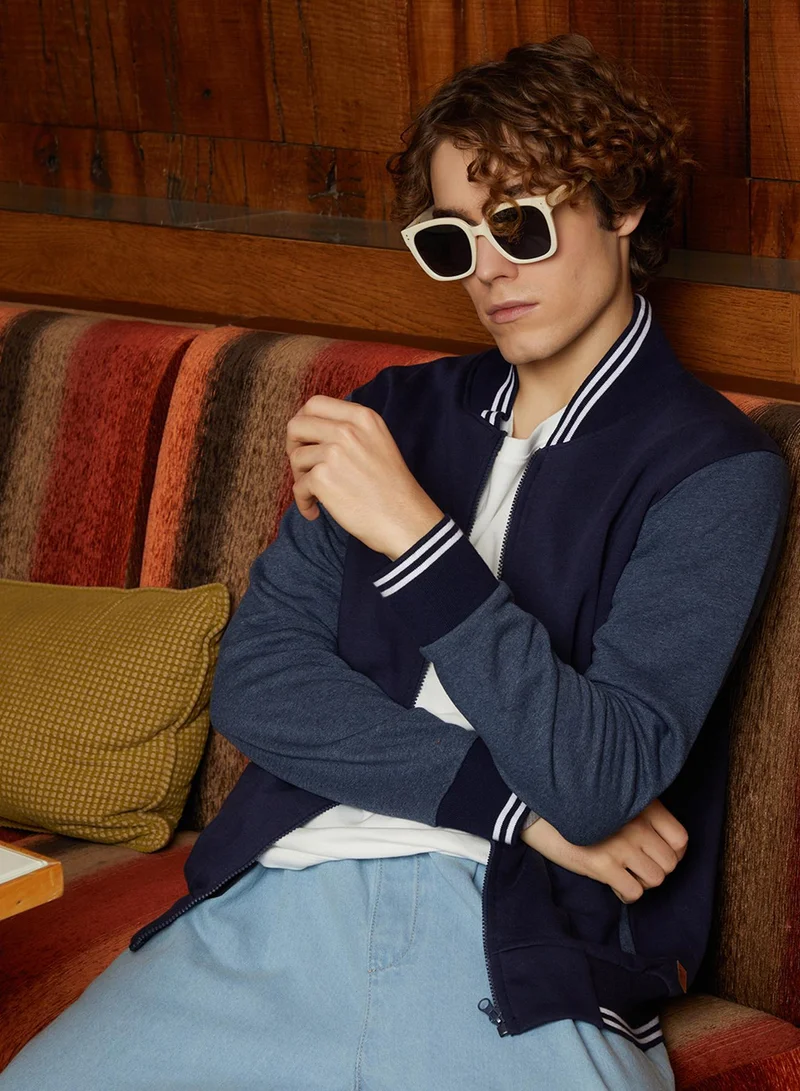 Men's Navy Blue Block Bomber Jacket