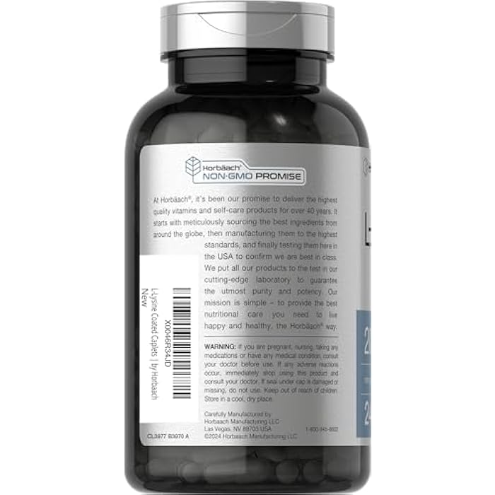 Horbäach L-Lysine | 2000mg | 240 Caplets | Vegetarian, Non-GMO, and Gluten Free Supplement - Image 3