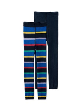 Tchibo Kid Girls 2 Pairs Of Leggings, Navy Blue Combo  - Image 2