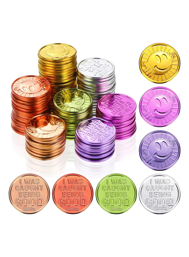 SYOSI Colorful Coin, Caught Being Good Coins Kids Behavior Tokens Classroom Behavior Incentives Coin Reward Tokens Smile Face Coin for Kids, Smile Face Fake Money Coins, Ideal School Reward (100 Pieces)  - Image 1