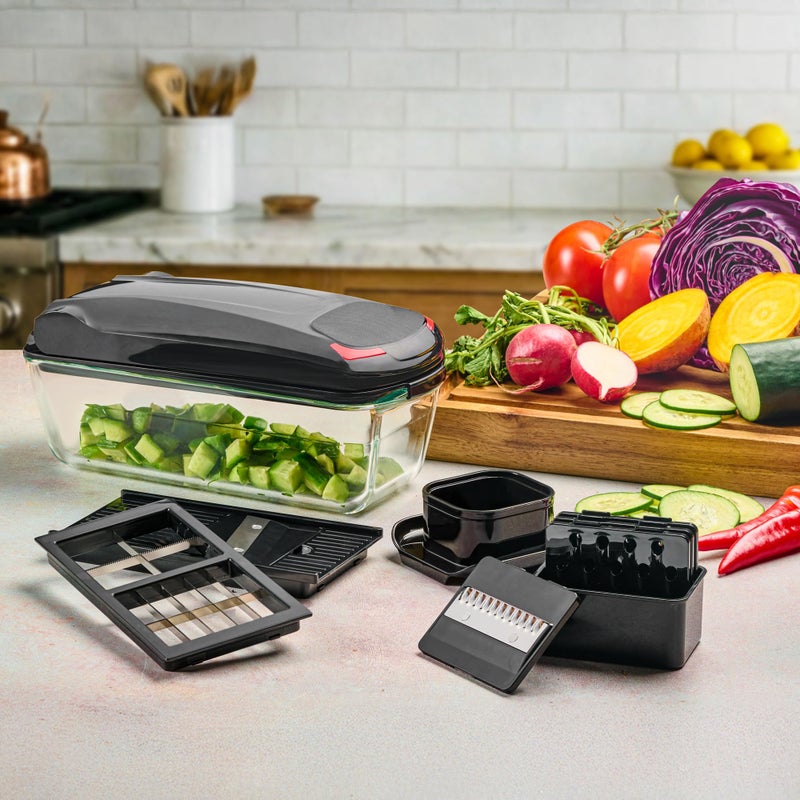 Le'raze 13-in-1 Vegetable Chopper Pro with Glass Container, Stainless Steel Blades, BPA-Free, Mandoline Slicer, Manual - Image 5