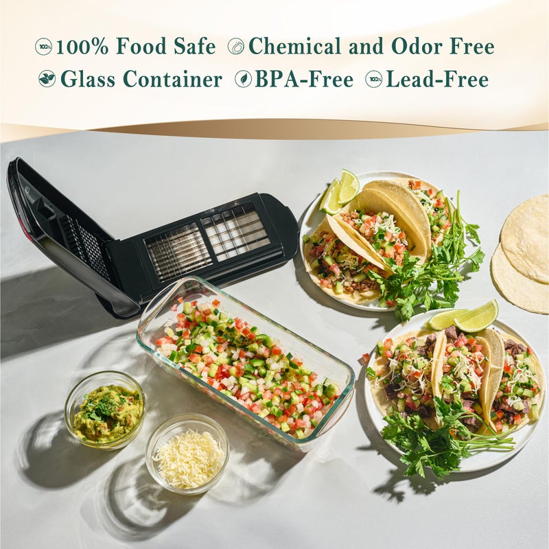 Le'raze 13-in-1 Vegetable Chopper Pro with Glass Container, Stainless Steel Blades, BPA-Free, Mandoline Slicer, Manual - Image 2
