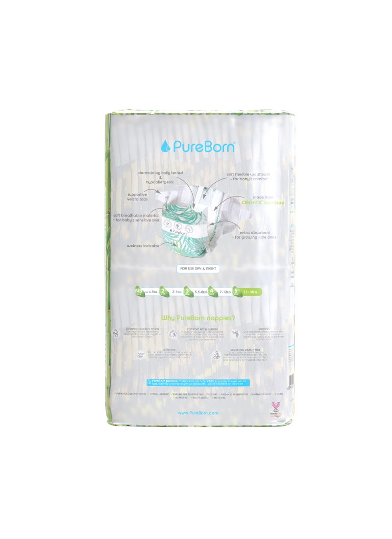 PureBorn Eco Organic Natural Plant Based Bamboo Tape Style Diapers Size 5 11 To 18kg Leopard Print 44 Diapers  - Image 2