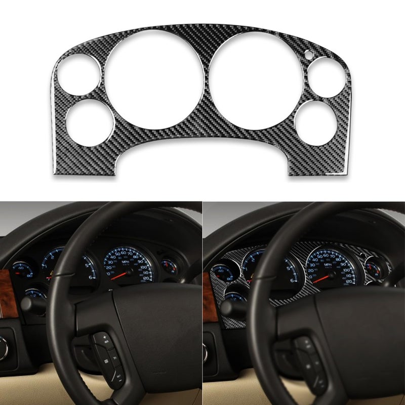 PJFUS Real Premium Black Carbon Fiber Sticker Car Instrument Panel Speedometer Tachometer Frame Trim Compatible with Chevrolet AvalancheSilverado LTZ 20072013 Auto Interior Decoration Accessories