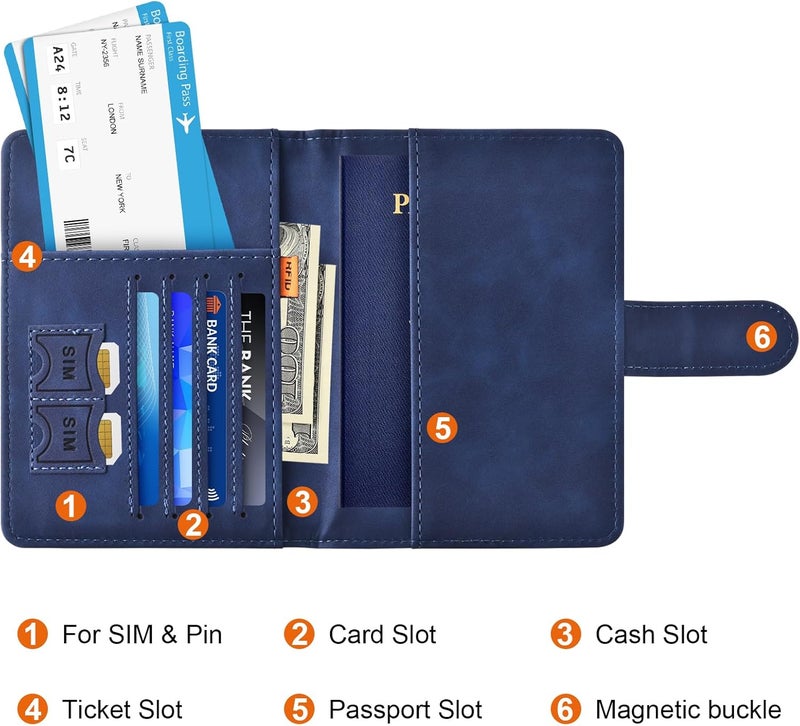 Eoehro Passport Holder for Travel Essentials, Passport Wallet Cover Case for Travel Must Haves Accessories,Passport Book Holders for Women and Men(dark blue) - Image 3