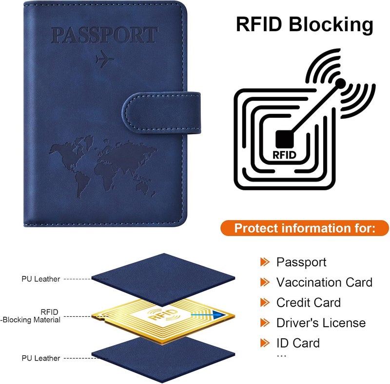 Eoehro Passport Holder for Travel Essentials, Passport Wallet Cover Case for Travel Must Haves Accessories,Passport Book Holders for Women and Men(dark blue) - Image 4