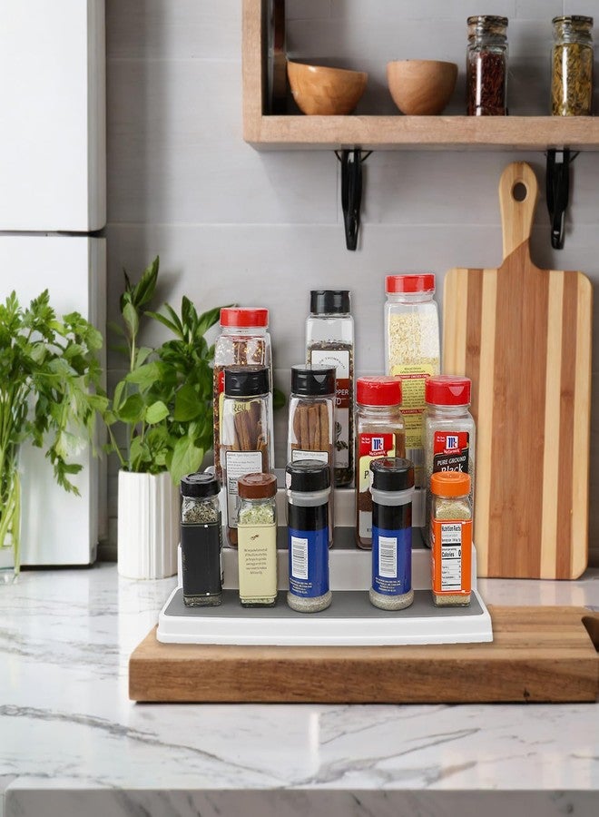 Home Basics 3-Tiered Plastic Expandable Spice Rack with Silicone Lined Anti-Slip Tiers, (White) Adjustable Length Kitchen Organizer for Cabinet, Pantry or Countertop - Image 4