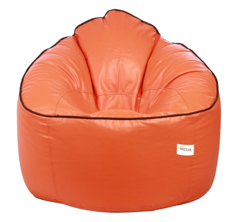 SATTVA Classy.Elegant.Stylish Sattva Combo Muddha Bean Bag Cover and Round Footstool Cover Without Beans Orange with Navy Blue Piping  - Image 3