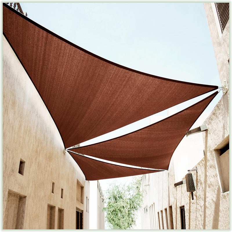 ColourTree 14' x 14' x 14' Brown Sun Shade Sail Triangle Canopy Fabric Cloth Screen CAPT14, Water Permeable & UV Resistant, Heavy Duty, Carport Patio Outdoor - (We Customize Size) - Image 1