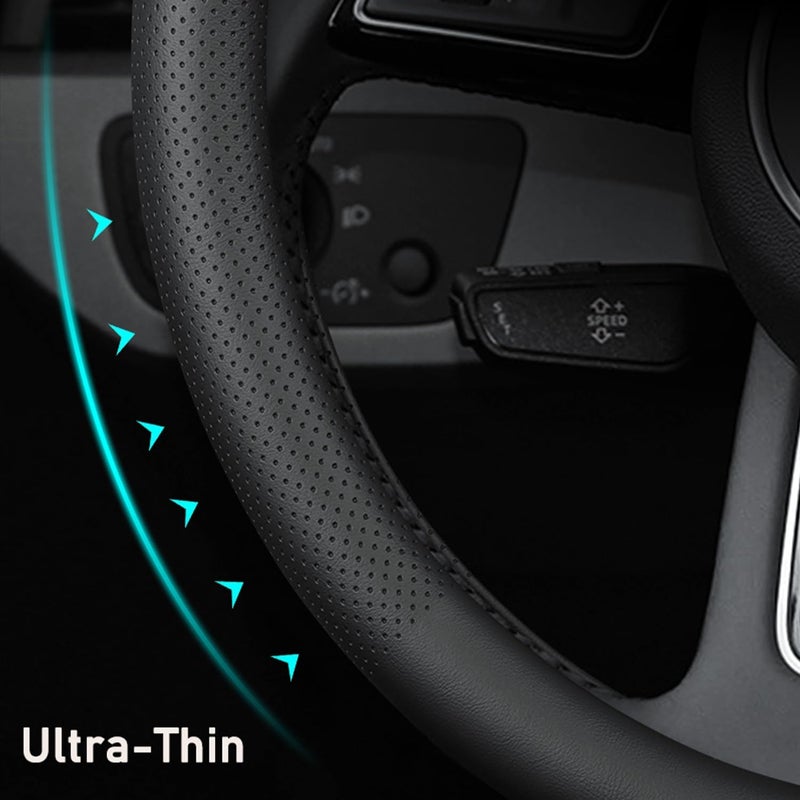 XHRING Car Steering Wheel Cover for Honda Civic Accord CRV HRV Pilot Passport Odyssey Insight Fit Ridgeline Clarity City LX EX EXL Si Hatchback Sport Hybrid Touring Accessories, 2024 Leather Black - Image 4