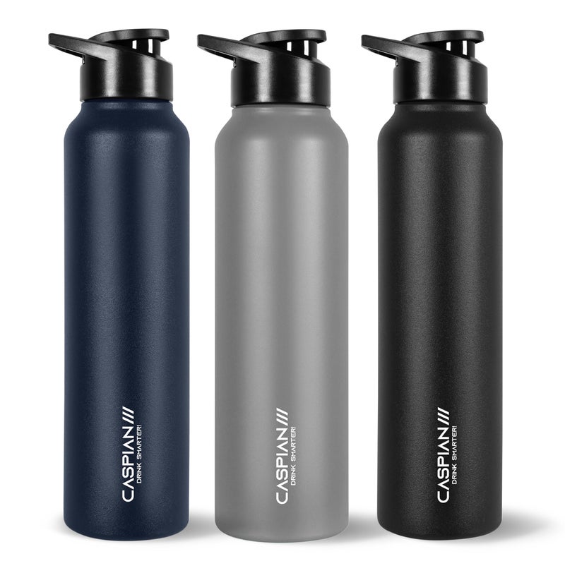 CASPIAN /// Hike ISI Certified Stainless Steel Water Bottle 1ltr.(Multicolored, 1 Litre, Set of 3) | Leak Proof Sipper for Fridge Home Office Travel School Kids Boys Girls Adults Sports Gym| BPA Free - Image 1