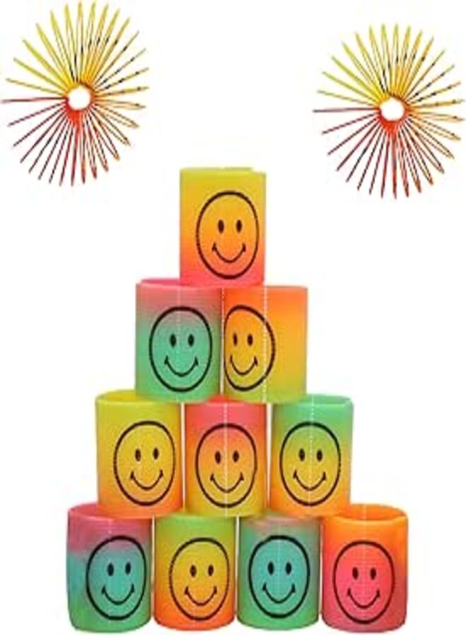 Generic Pack of 12 Mini Rainbow Spiral Springs Magic Rainbow Puzzle Educational Toy for Party Bag Fillers Toy, Puzzle Gift Children's Birthday Educational Toy (Smiley) 