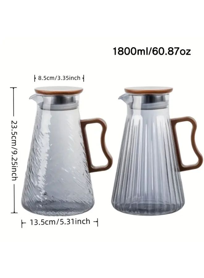 Ash Grey Vertical Stripes Large Capacity Borosilicate Glass Pitcher With Lid - Image 3