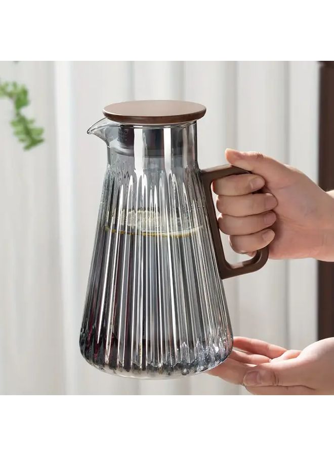 Ash Grey Vertical Stripes Large Capacity Borosilicate Glass Pitcher With Lid - Image 1