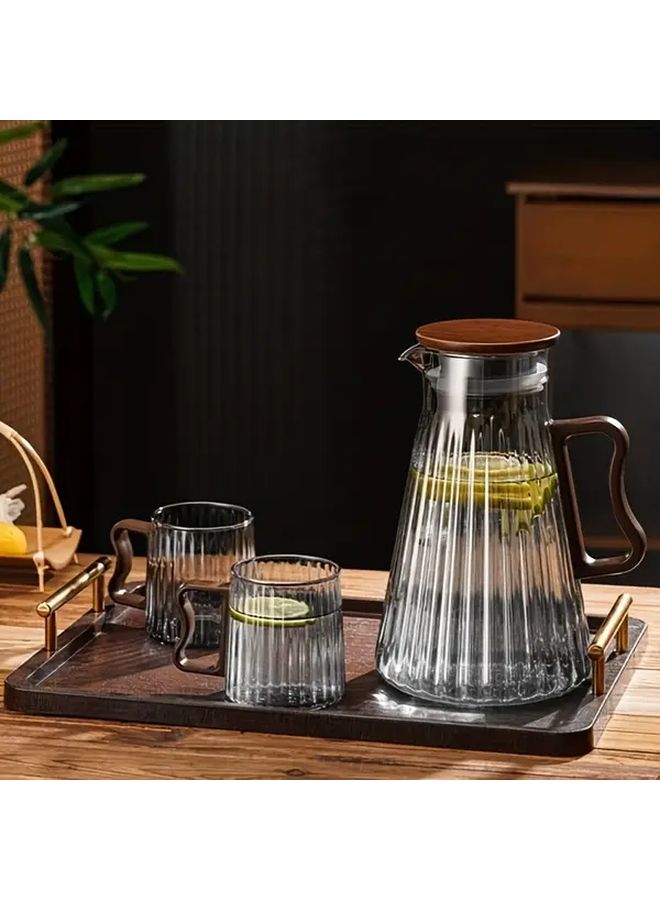 Ash Grey Vertical Stripes Large Capacity Borosilicate Glass Pitcher With Lid - Image 4