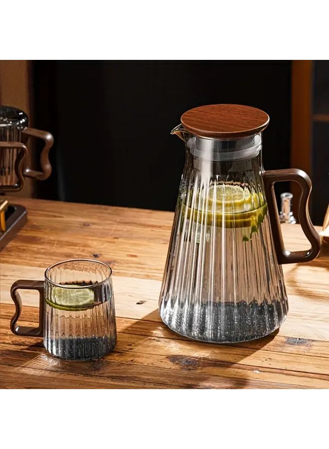 Ash Grey Vertical Stripes Large Capacity Borosilicate Glass Pitcher With Lid - Image 5