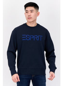 Men Crew Neck Long Sleeves Brand Logo Sweatshirts, Navy