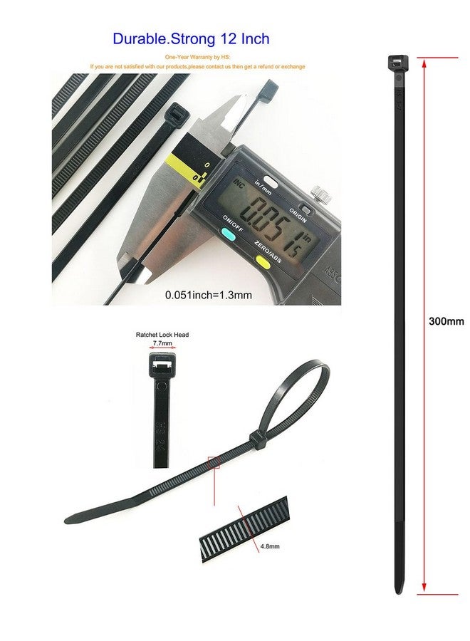 اتش اس ربطات سحاب HS سوداء مقاس 12 بوصة، عبوة من 1000 قطعة، ربطات كابلات من النايلون، 50 رطل، لفائف ربط أسلاك قوية، لون أسود، مقاومة للأشعة فوق البنفسجية، للاستخدام الخارجي - Image 1