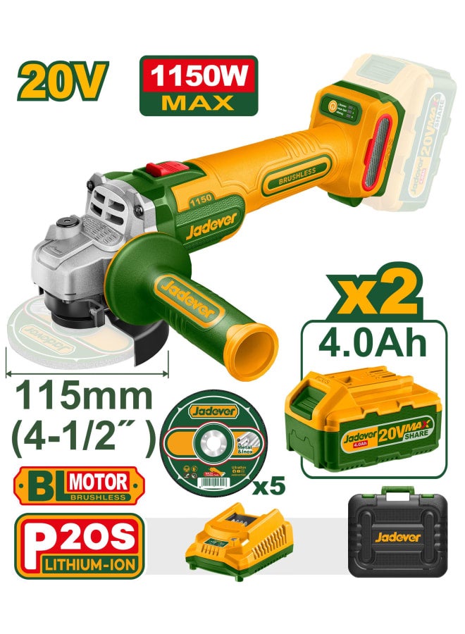 Jadever JADEVER Cordless angle grinder 4.5 " 20V JDLAPB522