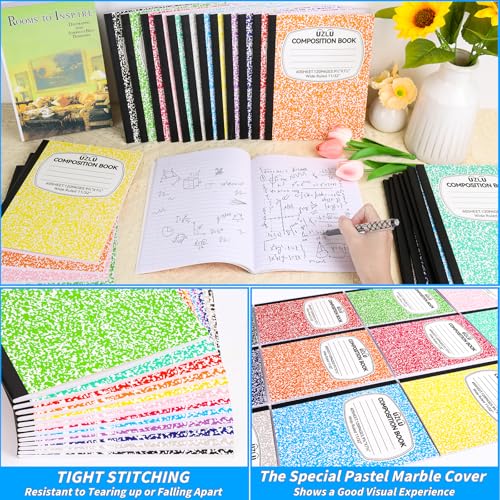 UZLU 24 Pack 9.75 x 7.5 in Large Composition Notebooks Bulk 12 Color Wide Ruled Composition Books Marble Journal Notebook 60 Sheets per Book for Aldult Student College Office Back to School Supplies - Image 4