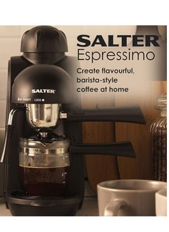 Salter Espresso Barista Style Coffee Maker with 240 ml Glass Carafe, Cappuccino & Espresso Machine, 5 Bar Pressure With Milk Frother Function For Lattes, Easy Clean Removable Drip Tray, 870W with 200g Nescafe