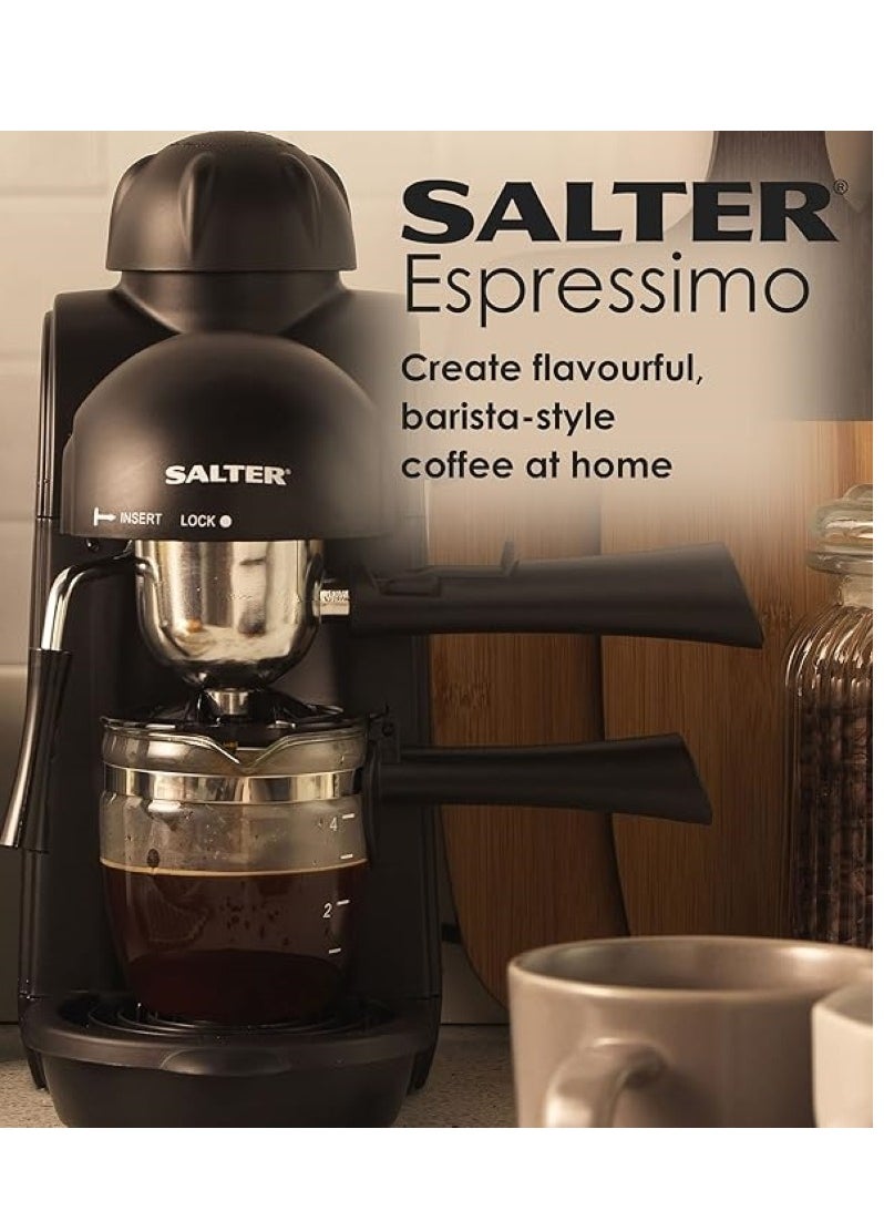 Salter - Salter Espresso Barista Style Coffee Maker with 240 ml Glass Carafe, Cappuccino & Espresso Machine, 5 Bar Pressure With Milk Frother Function For Lattes, Easy Clean Removable Drip Tray, 870W with 200g Nescafe - Image 1
