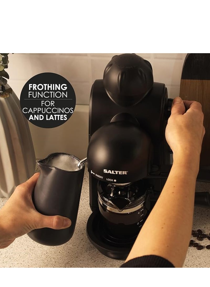 Salter - Salter Espresso Barista Style Coffee Maker with 240 ml Glass Carafe, Cappuccino & Espresso Machine, 5 Bar Pressure With Milk Frother Function For Lattes, Easy Clean Removable Drip Tray, 870W with 200g Nescafe - Image 1