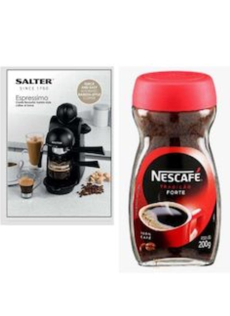 Salter - Salter Espresso Barista Style Coffee Maker with 240 ml Glass Carafe, Cappuccino & Espresso Machine, 5 Bar Pressure With Milk Frother Function For Lattes, Easy Clean Removable Drip Tray, 870W with 200g Nescafe - Image 1