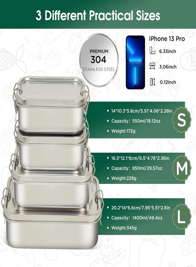 LEEPENK 304 Stainless Steel Food Storage Containers 4 Pack Stainless Steel Containers With Lids Stainless Steel Bento Box - Image 2
