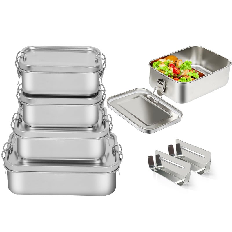 LEEPENK 304 Stainless Steel Food Storage Containers 4 Pack Stainless Steel Containers With Lids Stainless Steel Bento Box - Image 1