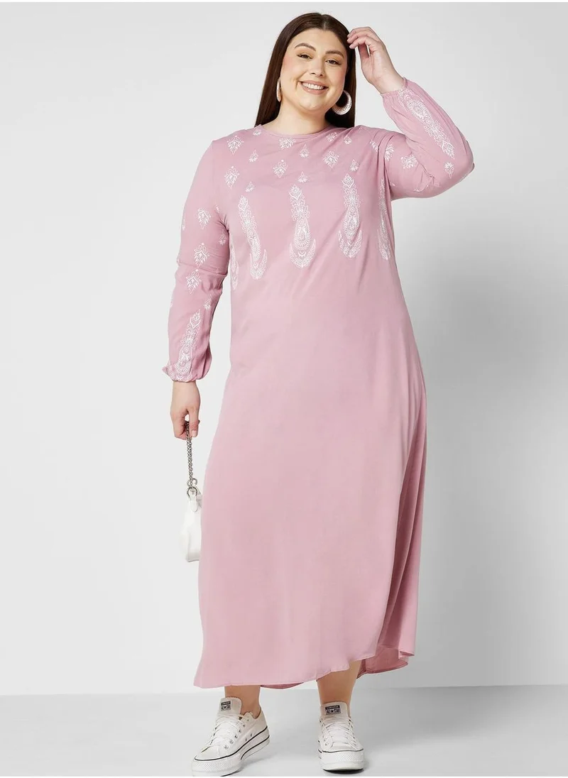 Alia by modanisa Embroidered A-Line Dress