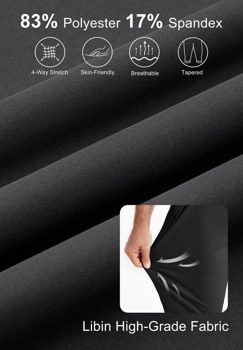 Libin Men's Golf Pants Joggers Lightweight Quick Dry 3 Pockets Slim Fit Soft Stretchy Tapered Leg Work Dress Pants Athletic, Black M - Image 4
