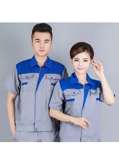 Generic Mens Sleeve Work Shirt Spring Autumn Color Block Wear Resistant Welding Auto Repair Labor Protection Top Factory Workshop Blue top and gray short-sleeved top 