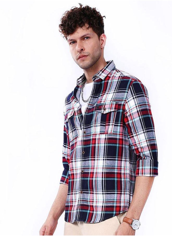 The Indian Garage Co Men Regular Fit Checkered Full Sleeves Cutaway Collar Double Flap Pocket Street Wear Over Shirt  - Image 2