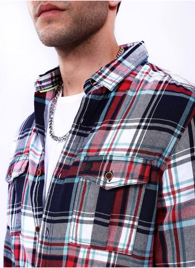 The Indian Garage Co Men Regular Fit Checkered Full Sleeves Cutaway Collar Double Flap Pocket Street Wear Over Shirt  - Image 4