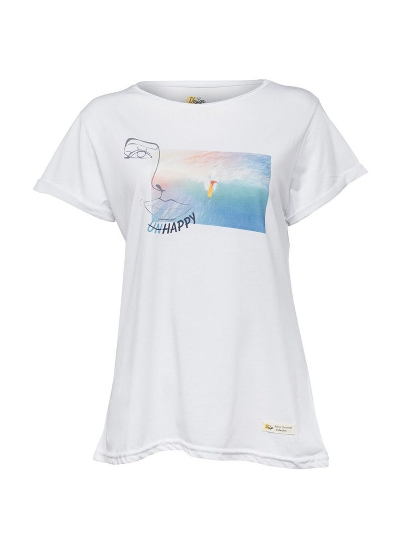 بيج ديزاين تي شيرت نسائي بأحجام مختلفة تصميم مخصص أبيض - Image 1