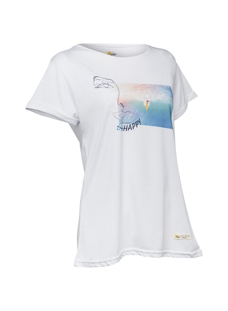 بيج ديزاين تي شيرت نسائي بأحجام مختلفة تصميم مخصص أبيض - Image 2