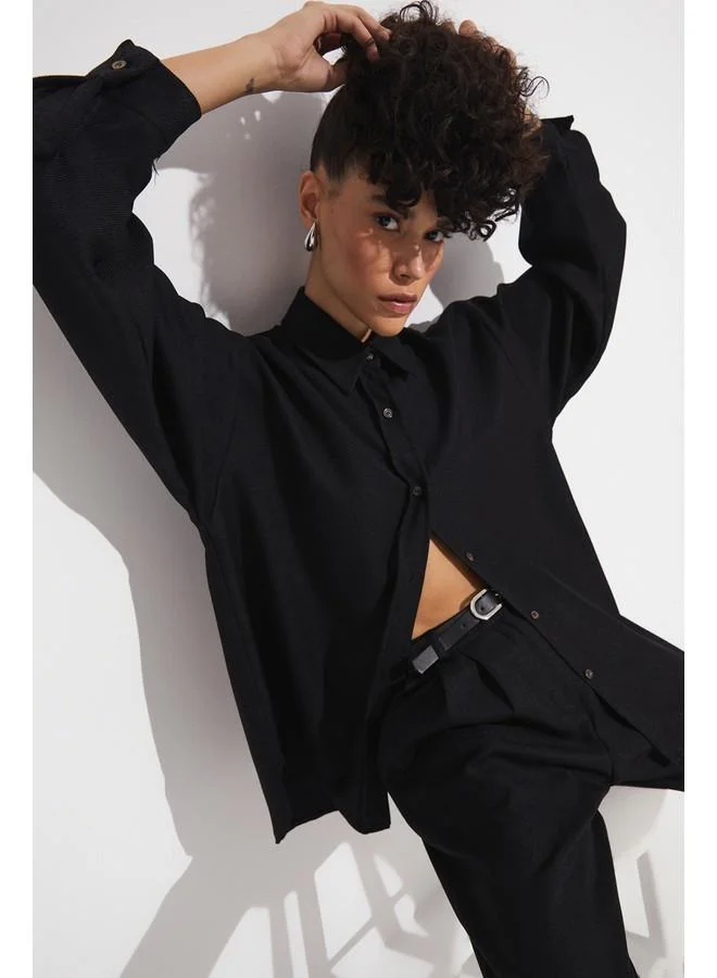 JUNE June Shirt & Trousers Set Black