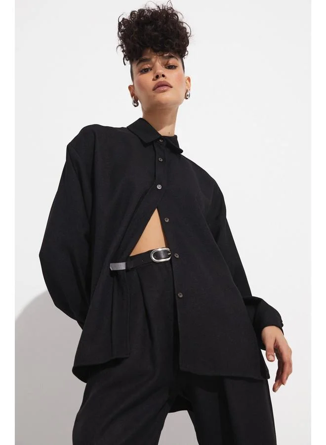 JUNE June Shirt & Trousers Set Black